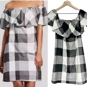 Who What Wear Women’s Dress XL Black & White Cotton Buffalo Plaid Gingham